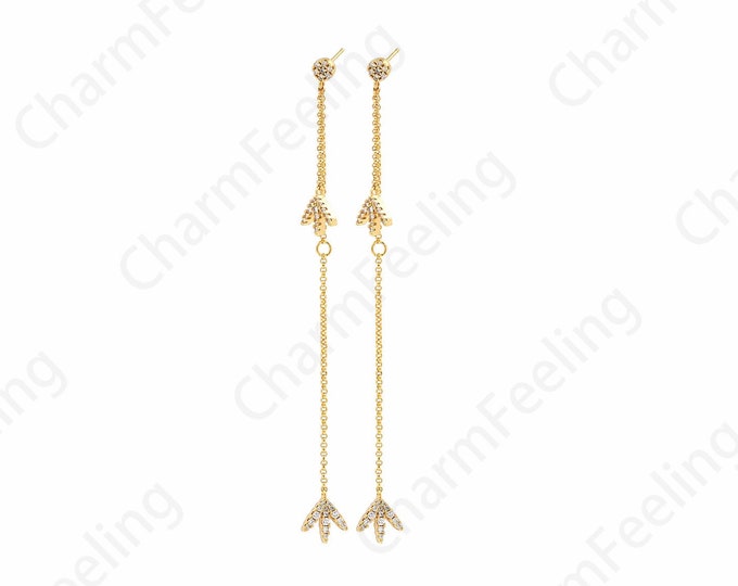 18K Gold Filled Long Earrings, Bar Earrings,Boho Earrings, Micropavé CZ Fringe Earrings, Drop Earrings, DIY Jewelry Supplies, 90mm