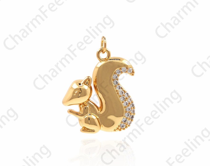 Squirrel Pendant, CZ Animal Charm, Squirrel Charm, Micro-Pave Squirrel Necklace, DIY Jewelry Making Accessories 21.6x17.3x2.7mm 1pcs