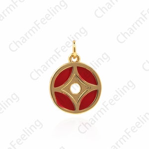 18K Gold Filled Enamel Ancient Coin Pendant, Coin Necklace, Enamel Gold Coin Pendant, Enamel Charm, Coin Charm, 15x11x1.3mm