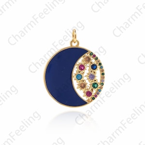 Micropavé CZ Enamel Coin Pendant, 18K Gold Filled Round Coin Necklace, A Gift For Her 28x22x2.5mm