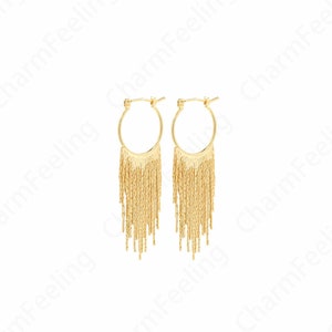 Bar Earrings,Tassel Earrings,Micropavé CZ Fringe Earrings, Boho Earrings, 18K Gold Filled Chain Earrings, Drop Earrings,58x20x1mm