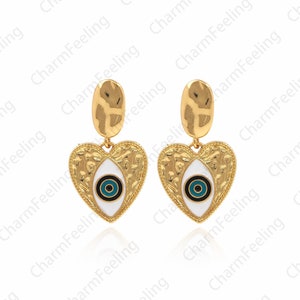 1 Pair 18K Gold Filled Love Earrings, Enamel Eye Earrings, Heart Earrings, Enamel Heart Earrings, Earring Accessories, 32x17.5mm