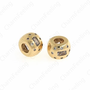 Micro Pave CZ Round Spacer Beads,18K Gold Filled Big Hole Spacer Beads for DIY jewelry making 11.8x11.8x8.7mm