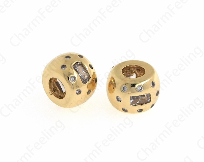 Micro Pave CZ Round Spacer Beads,18K Gold Filled Big Hole Spacer Beads for DIY jewelry making 11.8x11.8x8.7mm