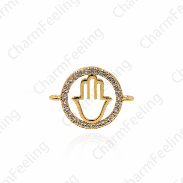 CZ Hamsa Connector, Hamsa Charm, Hand Connector, Necklace Connector, DIY Jewelry Making Accessories 14.2x19.2x2.1mm 1pcs