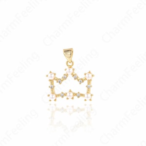 パールネックレス、マイクロパヴェ CZ クラウンペンダント、キングチャーム、18K ゴールドフィルド クラウンネックレス、DIY ジュエリー用品、20x21x3.5 mm