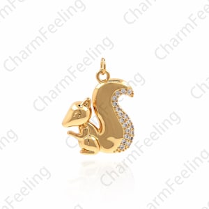 Squirrel Pendant, CZ Animal Charm, Squirrel Charm, Micro-Pave Squirrel Necklace, DIY Jewelry Making Accessories 21.6x17.3x2.7mm 1pcs