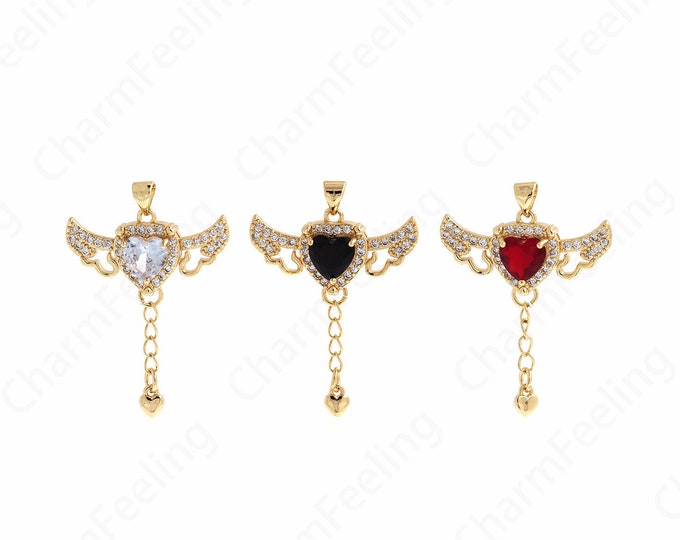 Angel Charm, Micropavé CZ Tassel Pendant, Heart Necklace, Heart Charm, Love Necklace, DIY Jewelry Making Accessories 41.5x29.5x6.8mm