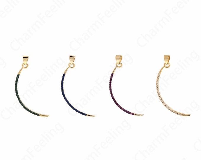 18K Gold Filled Moon Necklace,Crescent Charm,Moon Pendant,Astral Charm,Micropavé  CZ Moon Pendant,DIY Jewelry Accessories 42x14.5x2.6mm