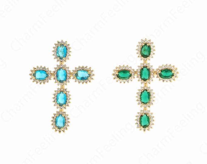 Cross Charm, Cross Pendant,MicroPave CZ Cross Necklace, Religious Charm, DIY Jewelry Making Accessories 39x27.3x7mm