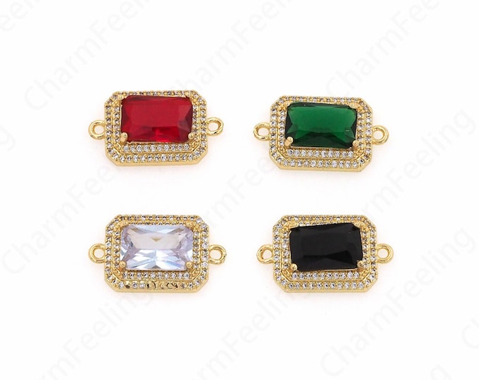 Solitaire Connector, Micropavé CZ Connector, Rectangular Connector, 18K Gold Filled Square Connector, DIY Jewelry Supplies, 23x13.5x6mm