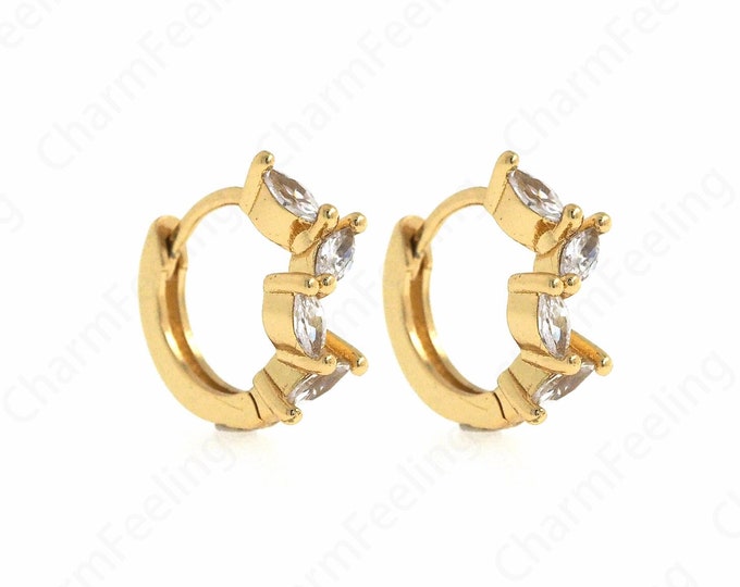 18K Gold Filled Fashion Earrings, Micropavé CZ Imitation Diamond Earrings, Gift for Her,Round Earrings,DIY Accessories 15.5x12.5x5mm