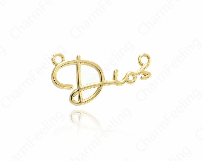 18K Gold Filled Long Necklace,Long Dios Pendant,Letter Pendant,Dios Necklace,Micropavé CZ Dios Charm,DIY Jewelry Accessories 24.6x13.5x2mm