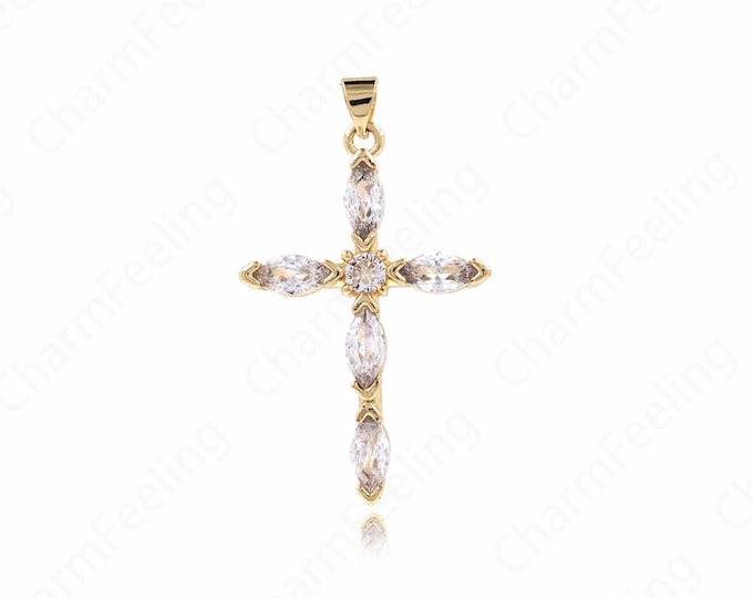 Religious Jewelry, 18K Filled Gold Cross Pendant, Cross Charm, DIY Jewelry Making Accessories 42x25x4.5mm