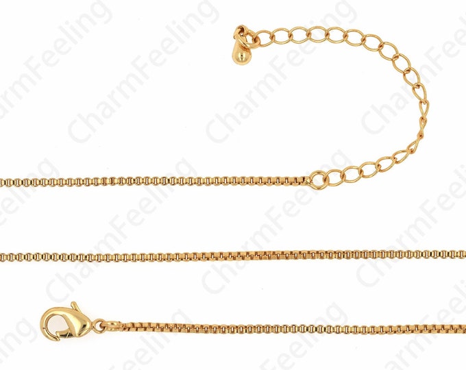 Box Necklace,Lobster Clasp Necklace,18K Gold Filled Simple Necklace, Brass Necklace, Round Necklace, DIY Jewelry Supplies, 0.8mm