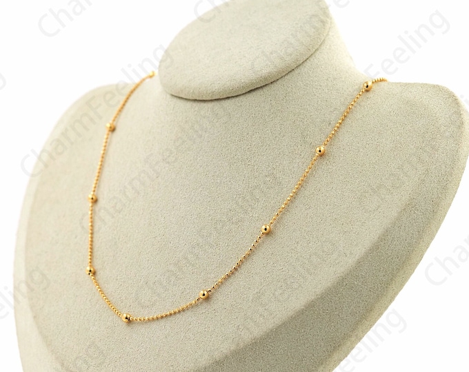 18K Gold Filled Chain Necklace,Gold Ball Necklace Silver Bead Necklace,S925 Silver Necklace,Anniversary Gift,Fashion Necklace,Gift For Her