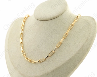 18K Gold Filled S925 Sterling Silver Necklace Paper Clip Necklace Chain Necklace Square Fashion Necklace Classic Necklace Gift For Her