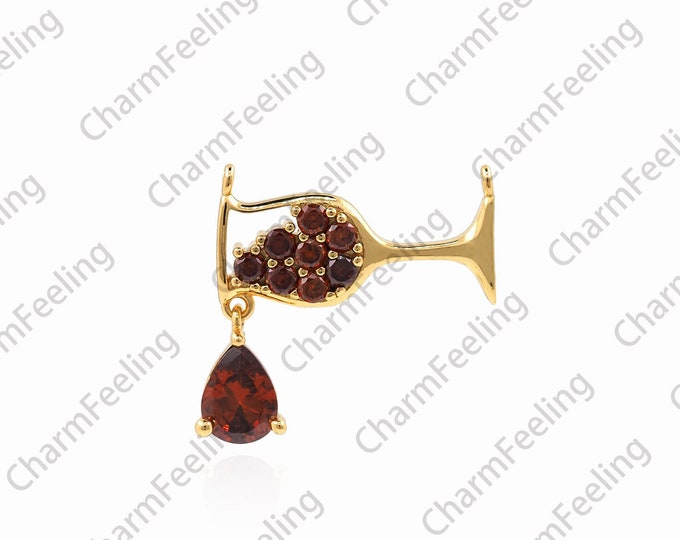 Micropavé CZ Wine Glass Pendant,18K Gold Filled Wine Glass Pendant, Wine Glass Necklace,Cup Pendant,DIY Jewelry Accessories, 21.5x21.5x2.7mm
