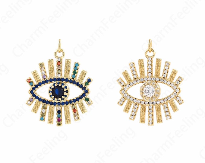 Lucky Eye Necklace,18K Gold Filled Eye Charm, Devil's Eye Pendant, Micropavé CZ Eye Necklace, DIY Jewelry Supplies,30x24.5x5mm