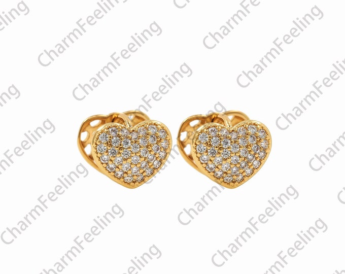 1 Pair,Micropavé CZ Love Earrings, 18K Gold Filled Heart Earrings, Love Earrings, Pierced Earrings, DIY Jewelry Accessories, 9x11x11mm