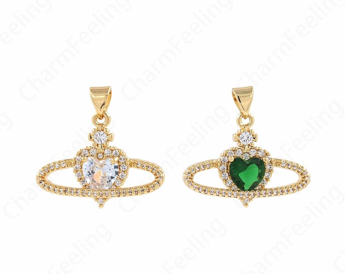 Micropavé CZ Love Charm, Heart Ring Charm, Heart Pendant, 18K Gold Filled Ring Necklace, DIY Jewelry Supplies,23x25x6.5mm