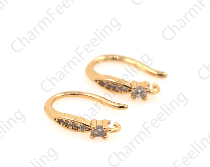 18K Gold Filled Fashion Earrings, Simple Earrings, Micropave Cubic Zirconia Gold Earrings, Suitable For Anniversary Gifts 13mm1 Pair