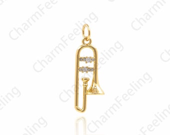 Trombone Pendant, Musical Instrument Pendant, Trombone Charm, DIY Jewelry Making Accessories 25.8x9x5.7mm 1pcs