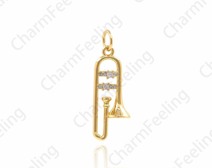 Trombone Pendant, Musical Instrument Pendant, Trombone Charm, DIY Jewelry Making Accessories 25.8x9x5.7mm 1pcs