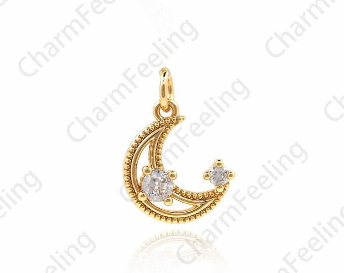 18K Filled Gold Hollow Moon Pendant, Moon Charm, Celestial Charm, Necklace Bracelet and Earring Components Supply 17.5x12.5x2.7mm 1pcs