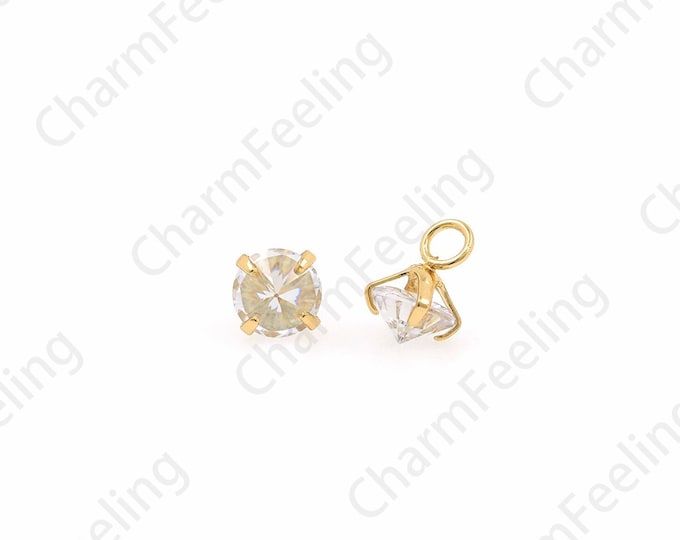 Rhinestone Pendant,18K Gold Filled Classic Cut Rhinestone Pendant, Micropavé CZ Pendant,Jewelry Accessories, Anniversary Gift,4.8x4.8x7.5mm