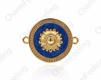 18K Gold Filled Circular Connectors, Flower-Shaped Connectors, Enamel Connectors, DIY Bracelet Accessories 15x19x2mm