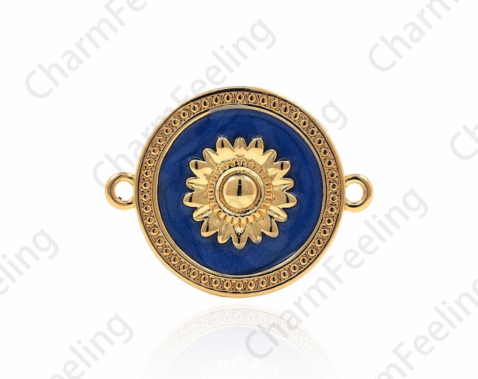 18K Gold Filled Circular Connectors, Flower-Shaped Connectors, Enamel Connectors, DIY Bracelet Accessories 15x19x2mm