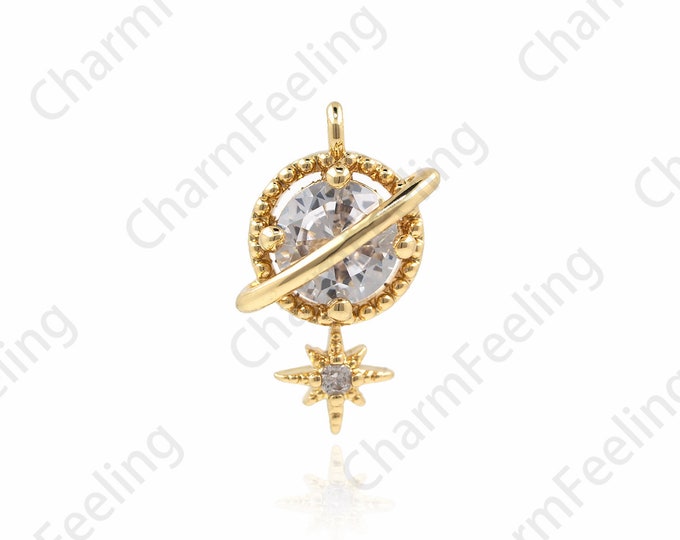 Micropavé Cubic Zirconia Star Necklace,Star Ring Pendant,Polaris Charm,Star Charm,DIY Jewelry Components 17x11x6mm