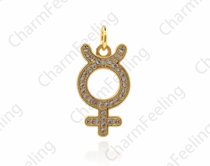 18K Gold Filled Female Pendant,Micropavé Mercury Necklace,Devil Pendant,Devil Horn Charm,DIY Jewelry Accessories 22x10x1.5mm