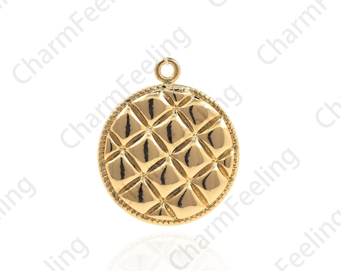 18K Gold Filled Disc Woven Pendant, Round Woven Necklace, Puffed Woven Pendant, Round Charm, 20x16x2.5mm 26x22x2.5mm