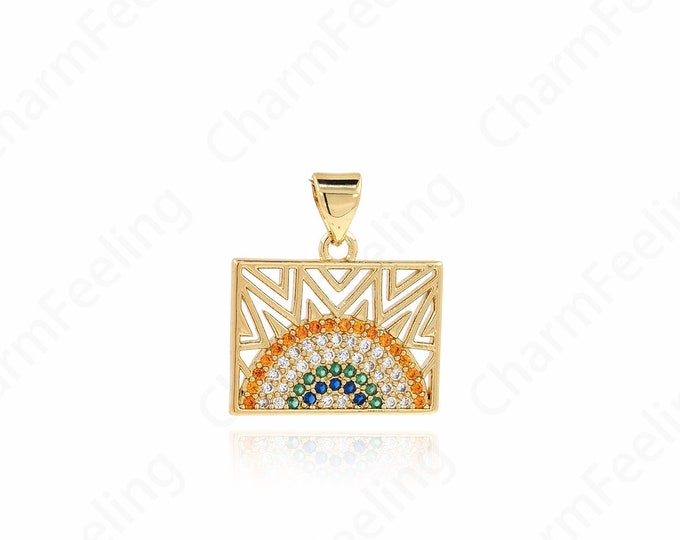 Square Rainbow Necklace,18K Gold Filled Rectangle Rainbow Pendant,Rainbow Charm,Colorful Necklace,DIY Jewelry Accessories,20.5x18x1.3mm