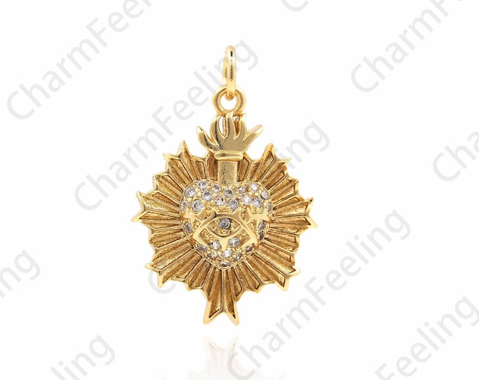 18K Gold Filled Shield Enamel Heart Pendant, Micropavé CZ Eye Necklace, Heart Charm, DIY Jewelry Accessories 25x17x4mm
