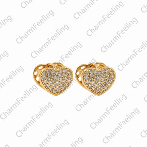 1 Pair,Micropavé CZ Love Earrings, 18K Gold Filled Heart Earrings, Love Earrings, Pierced Earrings, DIY Jewelry Accessories, 9x11x11mm