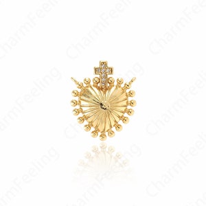 Religious Charm,18K Gold Filled Heart Pendant,Cross Necklace,Heart Charm, Micropavé CZ Christian Charm,DIY Jewelry Supplies,20.3x16.6x4.7mm