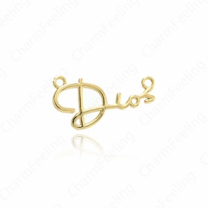 Collar largo relleno de oro de 18K, colgante largo de Dios, colgante de letras, collar de Dios, encanto Micropavé CZ Dios, accesorios de joyería DIY 24.6x13.5x2mm