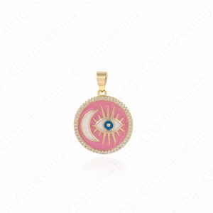 18K Gold Filled Enamel Eye Pendant, Micropavé CZ Eye Necklace, Eye Charm, Enamel Charm, DIY Jewelry Accessories 22x27x2mm