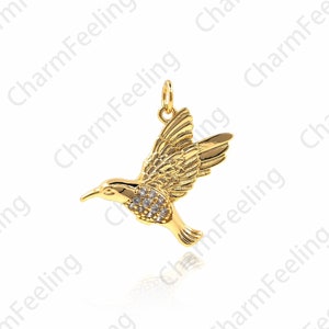 18K Gold Filled Bird Pendant, Hummingbird Necklace,Animal Pendant, Animal Charm,Bird Charm,Micropavé Cubic Zirconia Jewelry 24.5x23x3mm