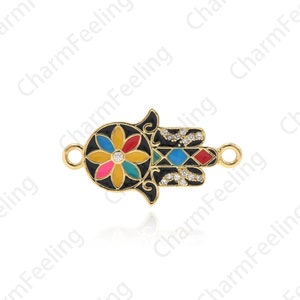 Enamel Hamsa Connector, Hand Of Hamsa, CZ Hand Connector, Hand Of Fatima Charm, DIY Jewelry Making Accessories 15x27.6x2.3mm 1pcs