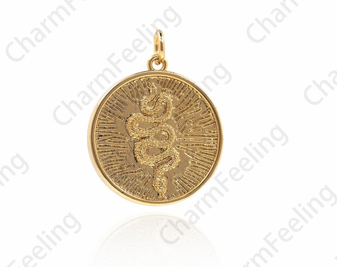 18K Gold Filled Snake-Shaped Pendant, Disc Snake Necklace, Crawling Pendant, DIY Jewelry Making Accessories 26x20x2.5mm