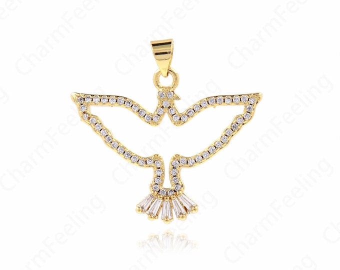 Bird Charm,Animal Pendant, 18K Gold Filled Bird Pendant, Hummingbird Necklace,Animal Charm,Micropavé Cubic Zirconia Jewelry 28.5x30x2.3mm