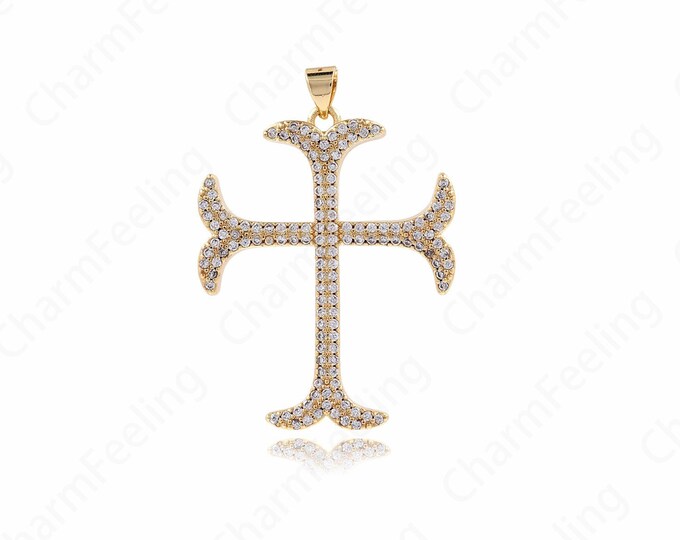 Religious Jewelry, 18K Filled Gold Cross Pendant, Cross Charm, DIY Jewelry Making Accessories 41.4x29.5x4mm