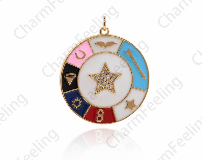 Enamel Coin Pendant, 18K Gold Filled Round Coin Necklace, Good luck pendant necklace Gift For Her 36x30x2.2mm