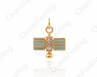 18K Gold Filled Enamel Satellite Pendant, Space Pendant, Satellite Charm, Spacecraft Charm, DIY Jewelry Making Accessories 15x12x2mm 1pcs