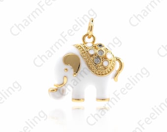 18K Gold Filled CZ Enamel Elephant Pendant,Elephant Necklace,Elephant Charm,Animal Charm,DIY Jewelry Accessories 20x18.5x4mm