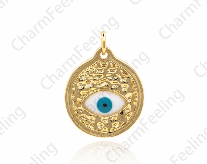Enamel Eye Pendant, Eye Necklace, Round Eye Charm,Eye Charm, DIY Jewelry Making Accessories 25.4×22×2mm 1pcs